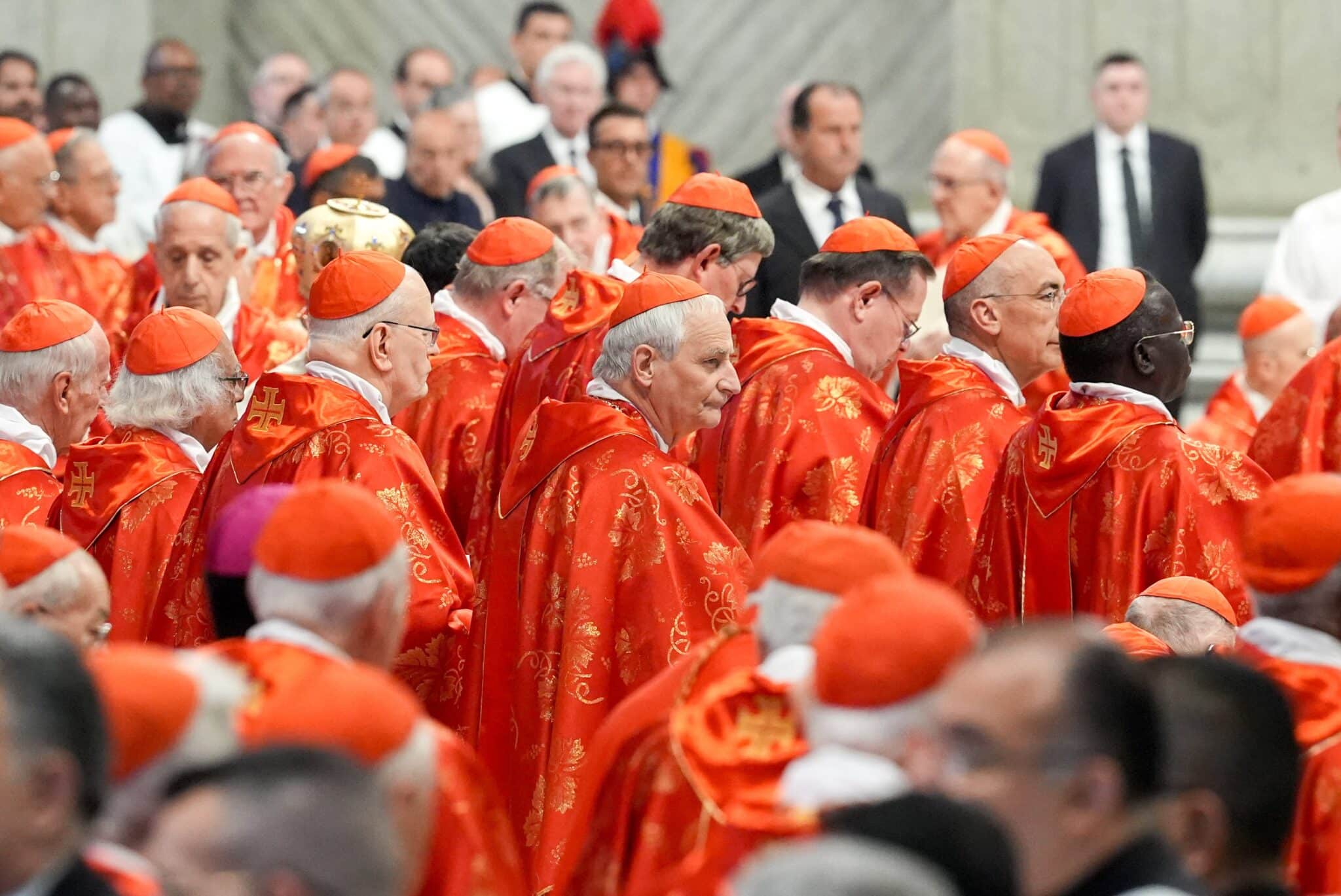 Italian Cardinal Matteo Zuppi of Bologna processes into St. Peter's Basilica for the Mass "Pro Eligendo Romano Pontifice" ("for the election of the Roman pontiff") at the Vatican May 7, 2025.