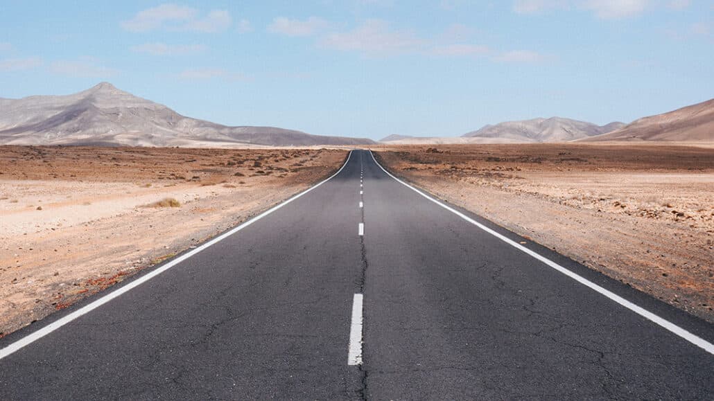empty desert road on Route 66